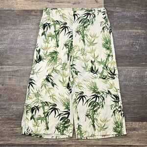 J. Jill cream green palm tree wide leg linen blend pants medium petite MP B186